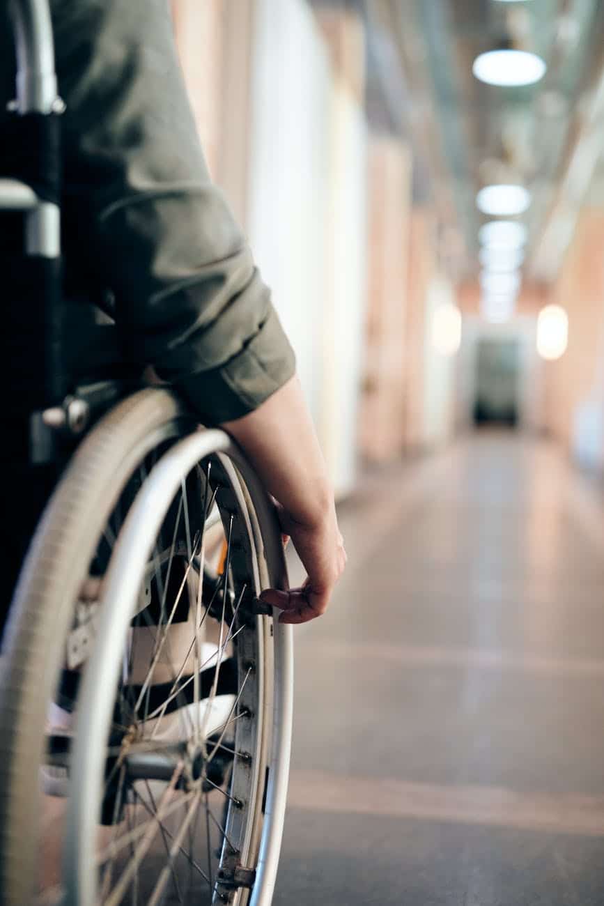 A close up of a wheelchair frame